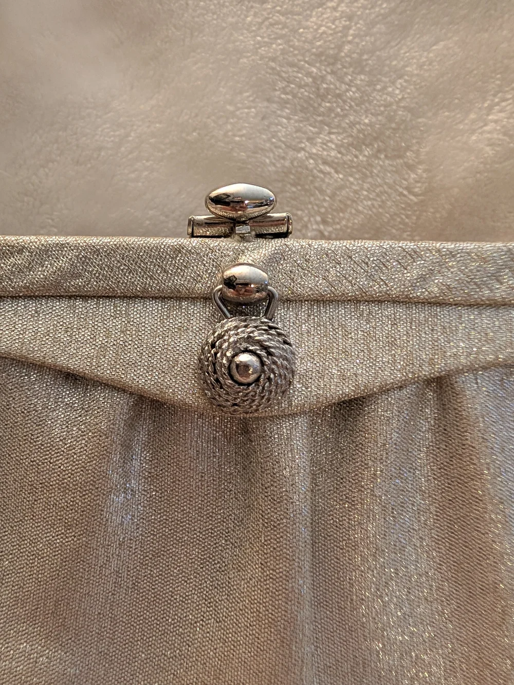 Vintage 1960s After Five Silver Lamé Evening Bag Clasp Mid Century Satin Lining